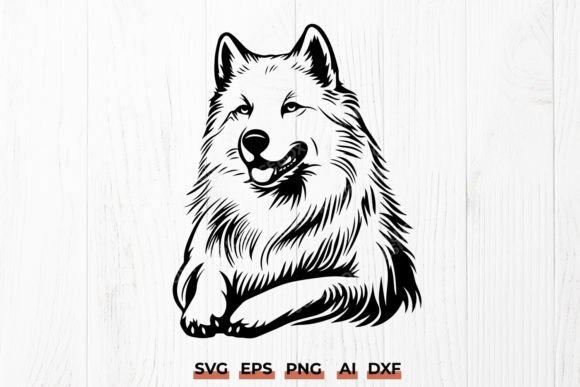 Samoyed Dog SVG - Relaxed Silhouette DXF